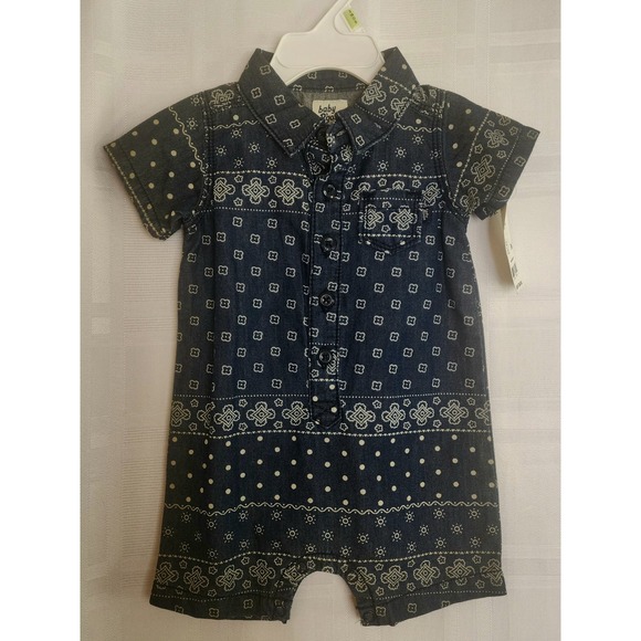 Baby B'gosh Denim Romper Bandana Print Button Up Short Sleeve 6Mo - Picture 1 of 7